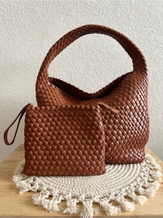 Rachel Zoe Handbags - Rachel Zoe Chocolate Brown Woven Leather Hobo Slouchy Shoulder Bag Wristlet Set